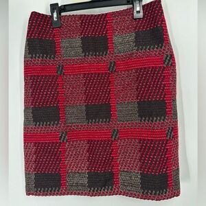 J McLaughlin Elm Skirt Sz 2 Red Gold Plaid Jacquard Pencil Lined